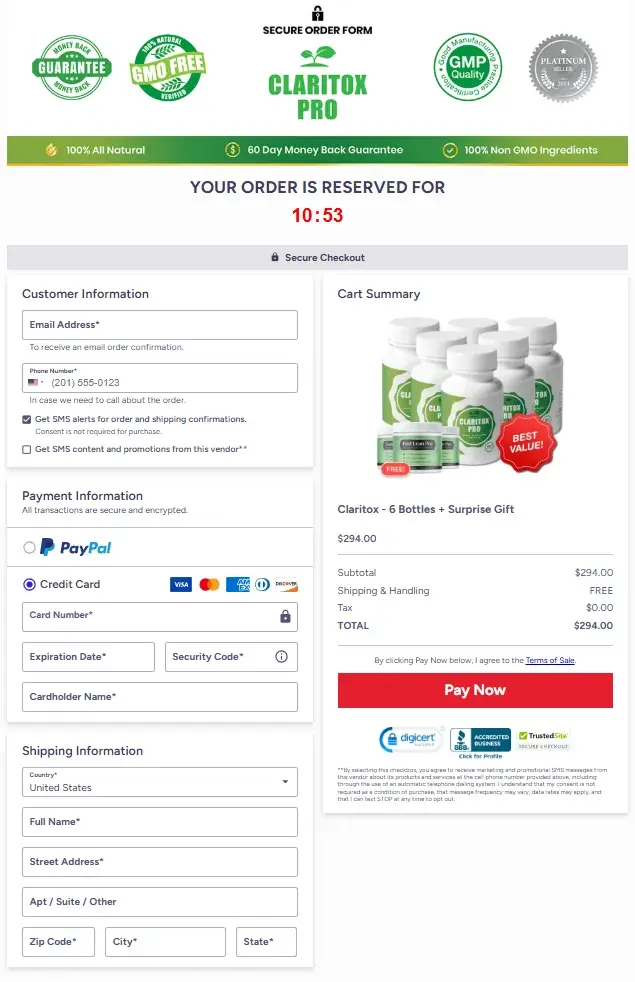 Claritox Pro Secure Checkout Page